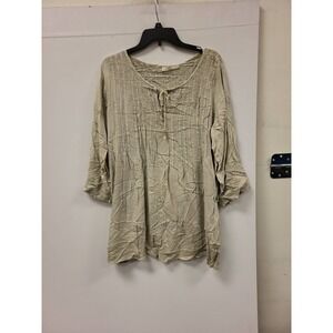 Solitaire 1X Top Beige Embroidered Peasant 3/4 Sleeve Rayon India Blouse Womens